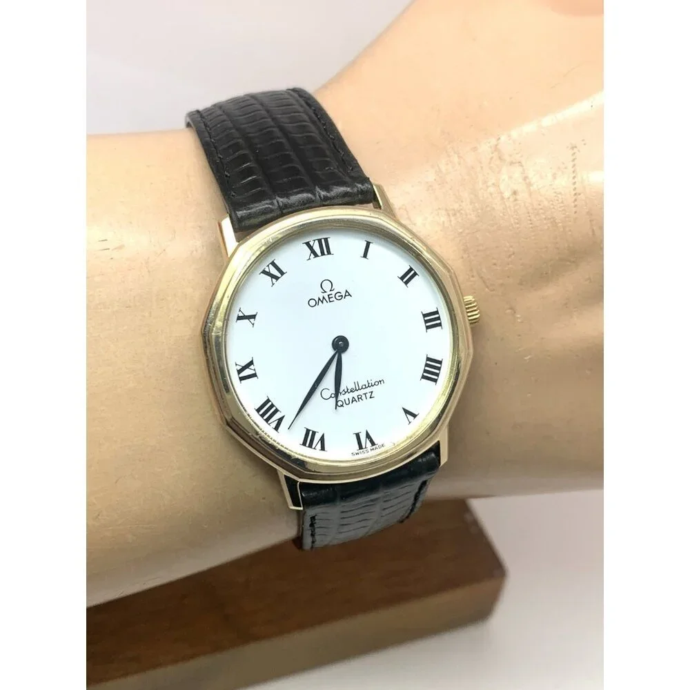 Omega Constellation Mens Watch Vintage Swiss Quartz 1330 White Dial Leather 33mm